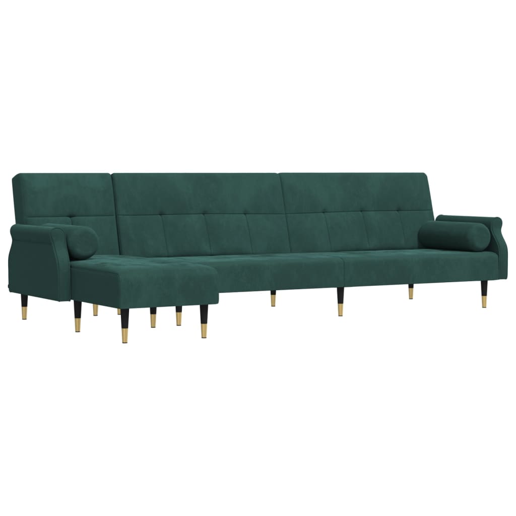Canapé-lit en forme de L vert foncé 271x140x70 cm velours