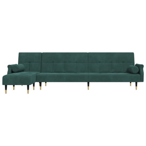Canapé-lit en forme de L vert foncé 271x140x70 cm velours