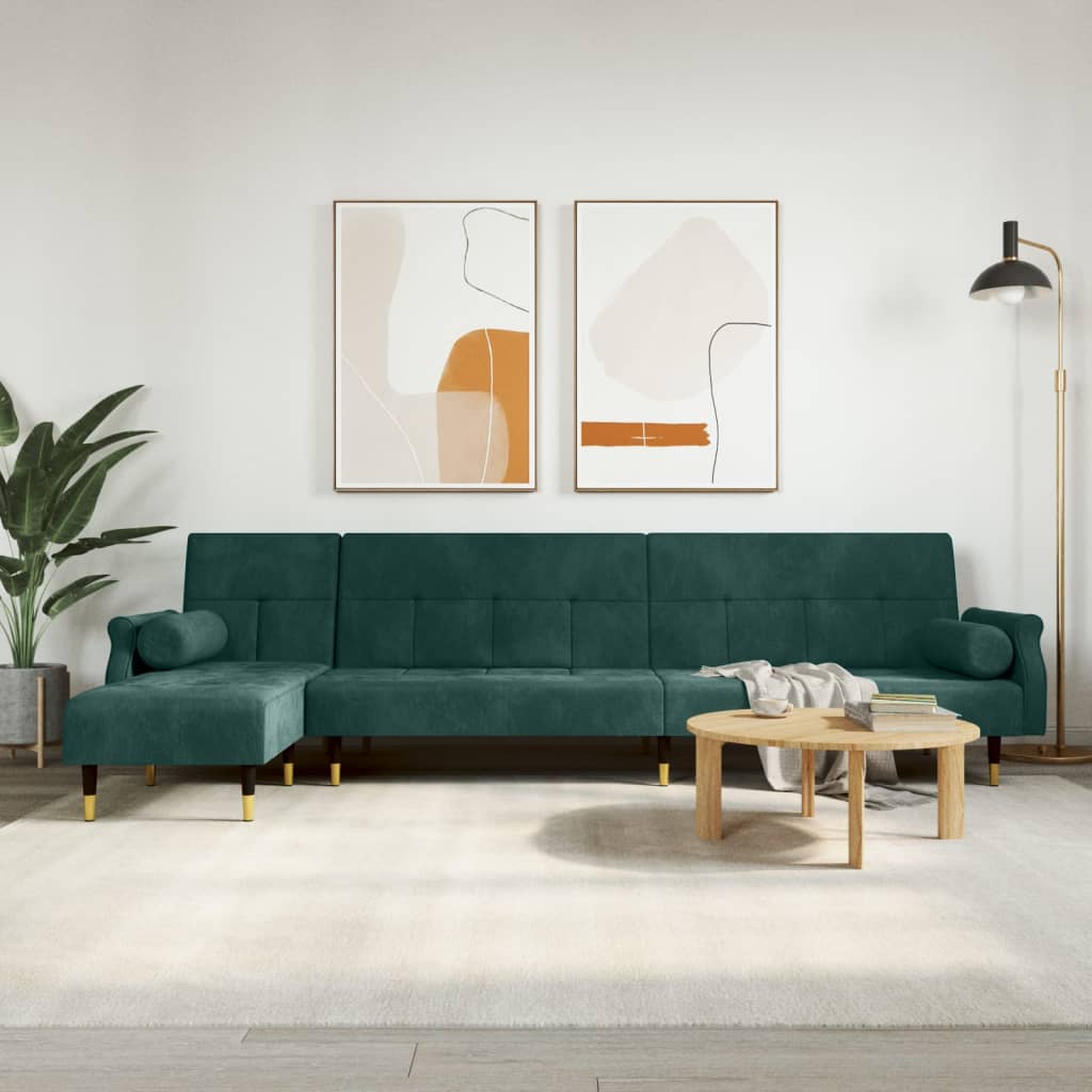 Canapé-lit en forme de L vert foncé 271x140x70 cm velours