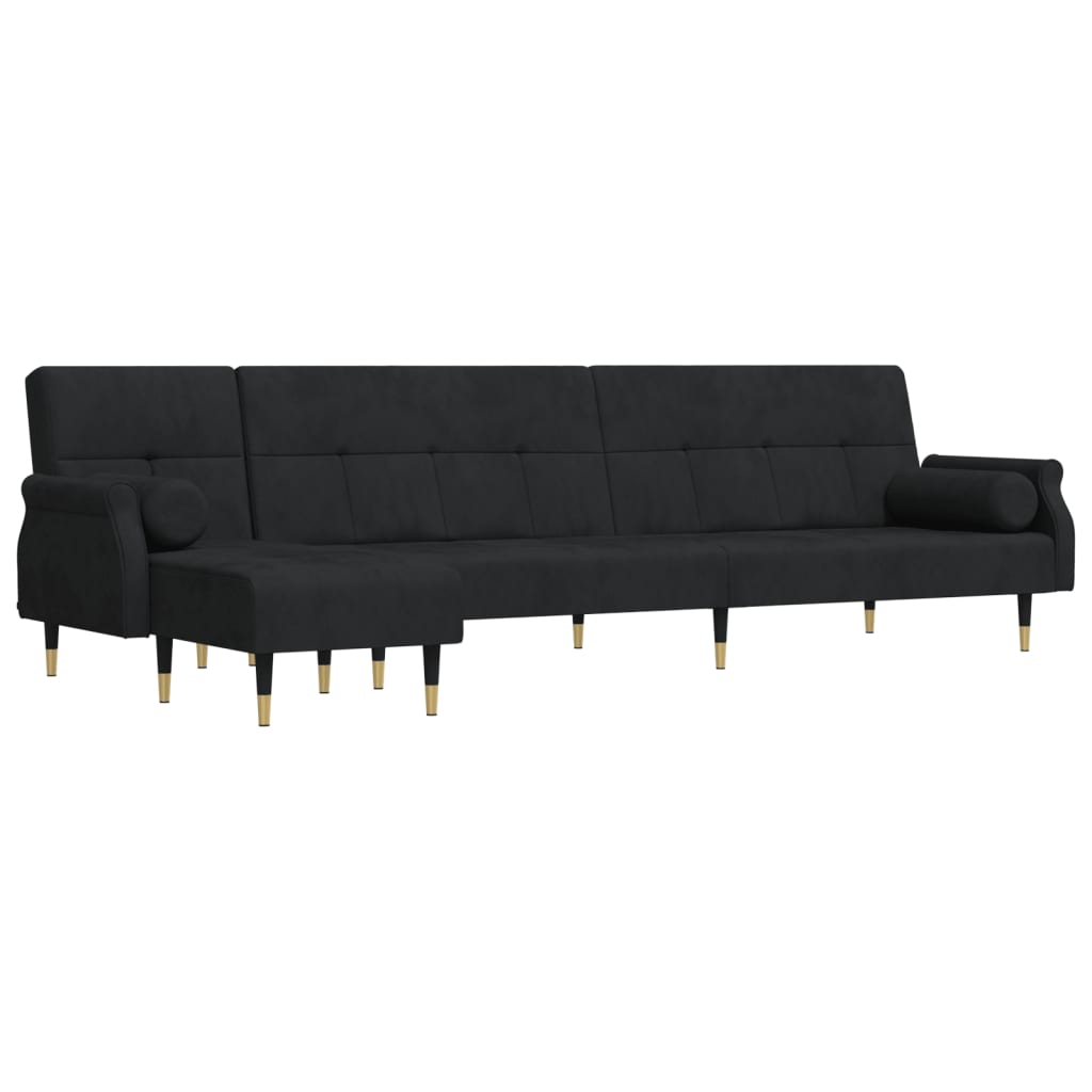 Canapé-lit en forme de L noir 271x140x70 cm velours