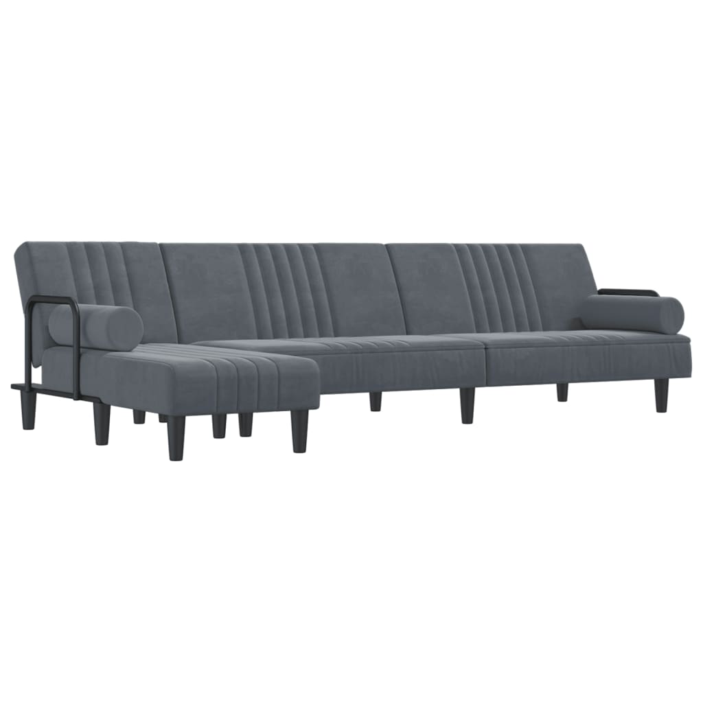 Canapé-lit en forme de L gris 260x140x70 cm velours