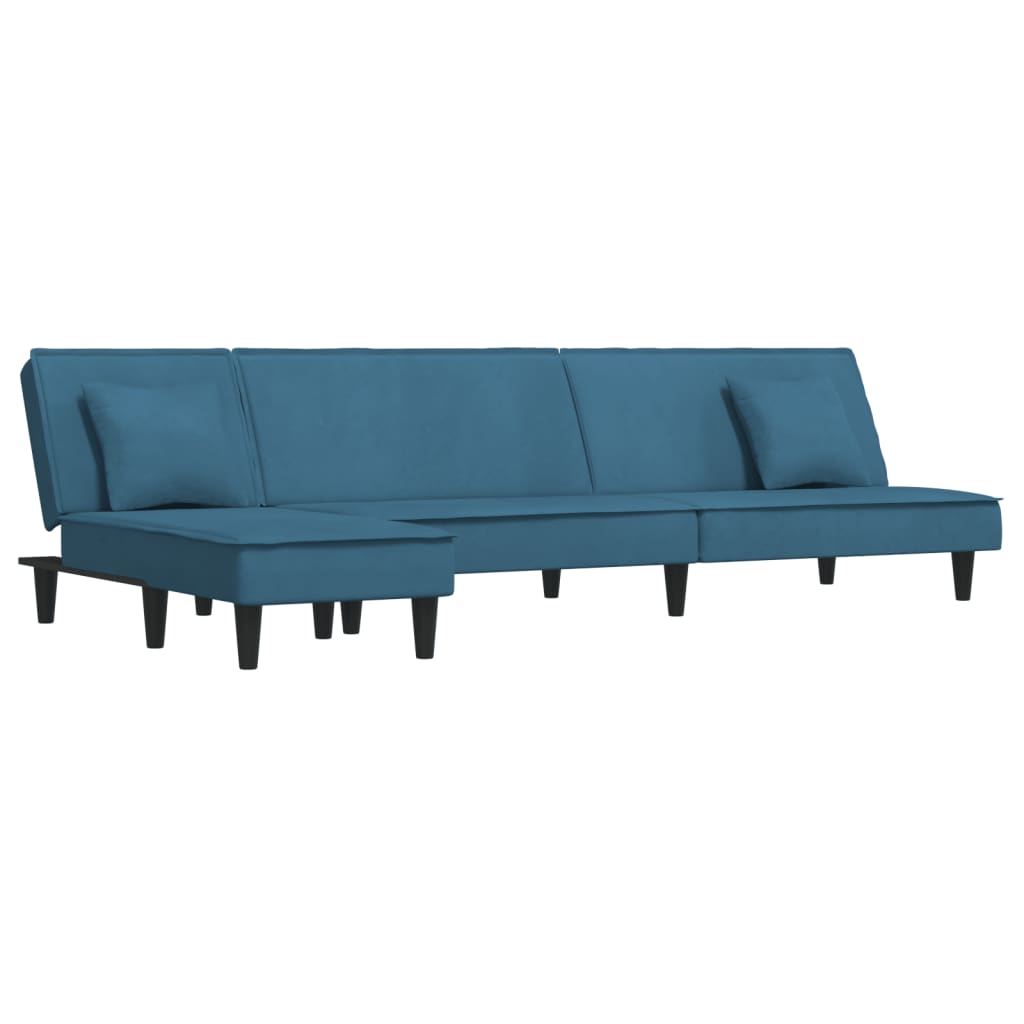 Canapé-lit en forme de L bleu 255x140x70 cm velours
