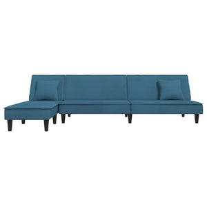 Canapé-lit en forme de L bleu 255x140x70 cm velours