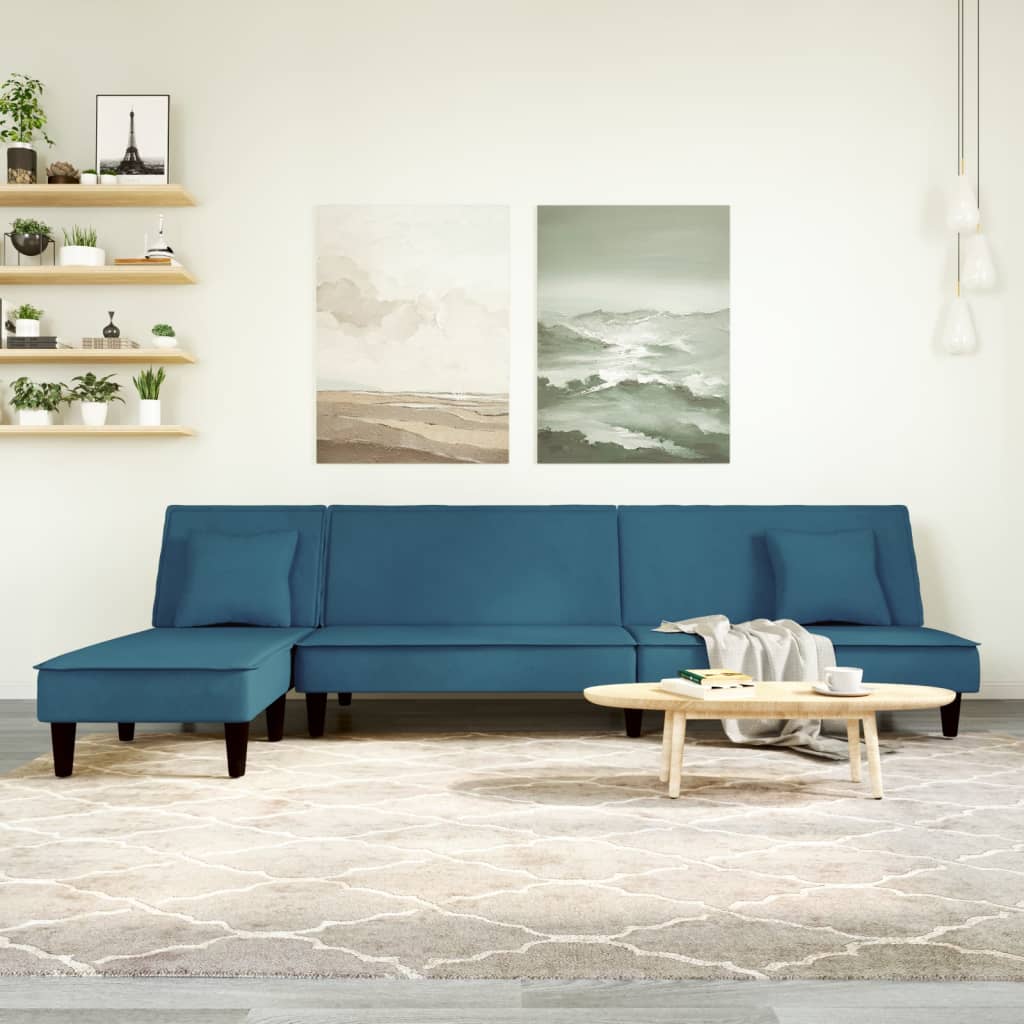 Canapé-lit en forme de L bleu 255x140x70 cm velours