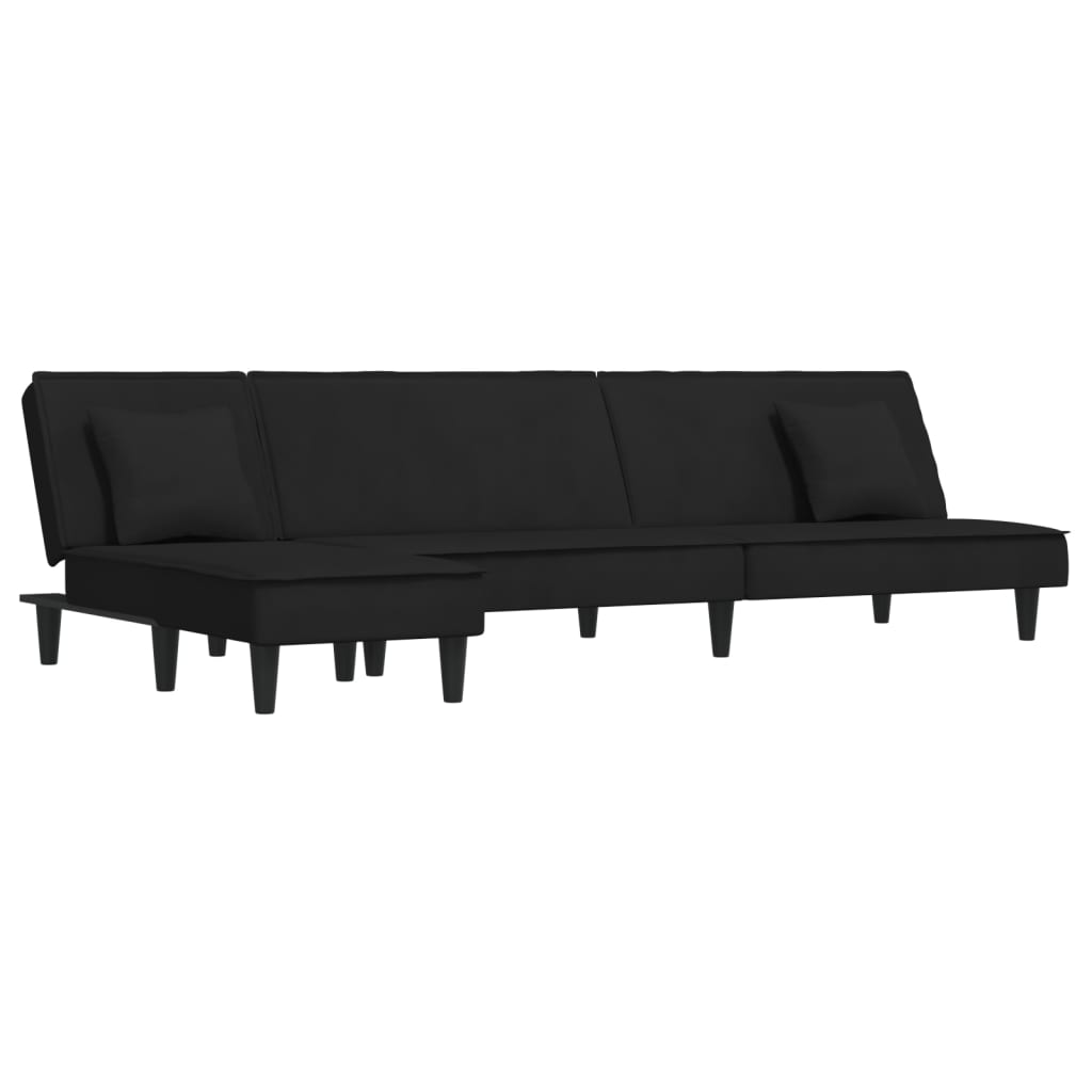 Canapé-lit en forme de L noir 255x140x70 cm velours