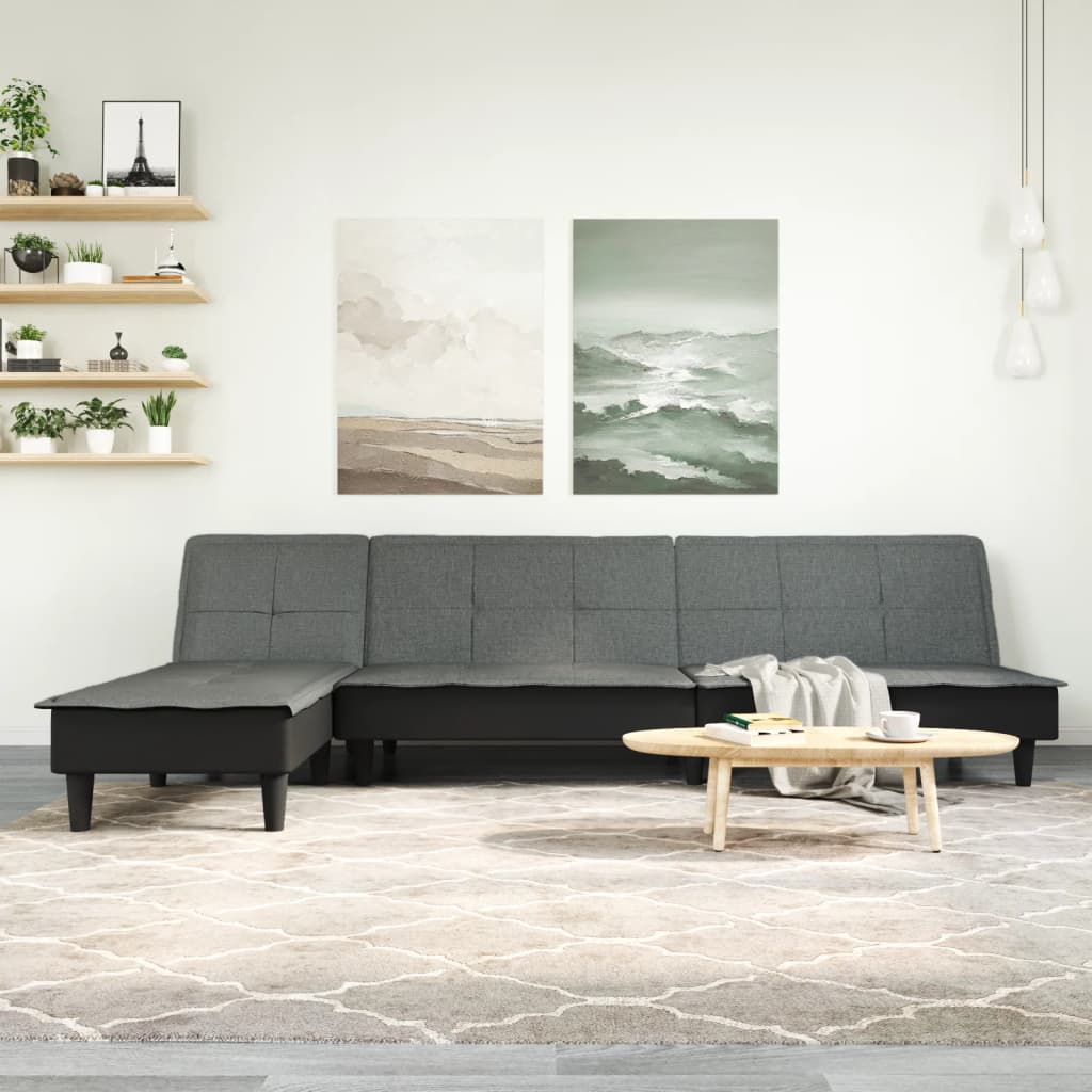 Canapé-lit en forme de L gris foncé 255x140x70 cm tissu