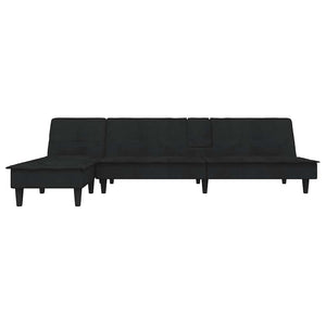 Canapé-lit en forme de L noir 255x140x70 cm velours
