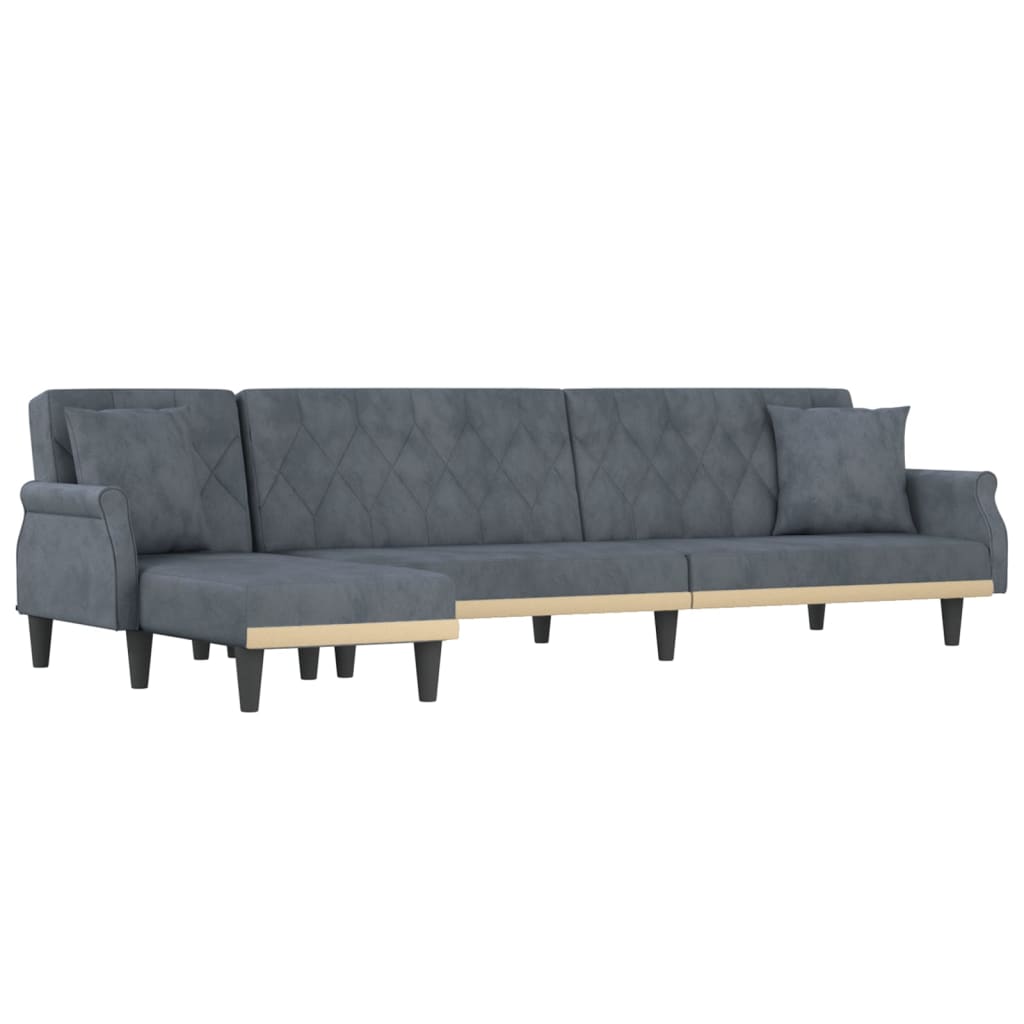 Canapé-lit en forme de L gris 271x140x70 cm velours