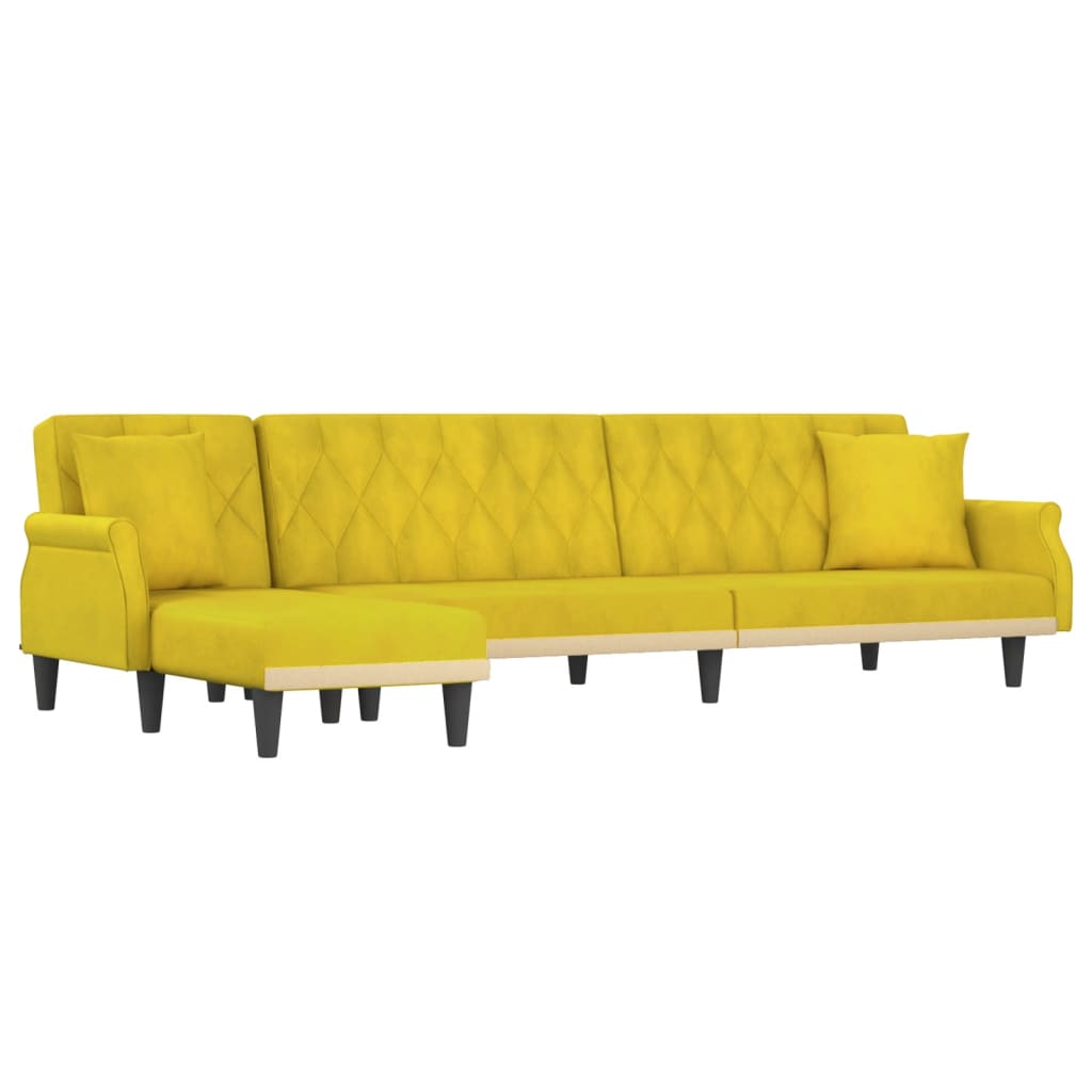 Canapé-lit en forme de L jaune 271x140x70 cm velours