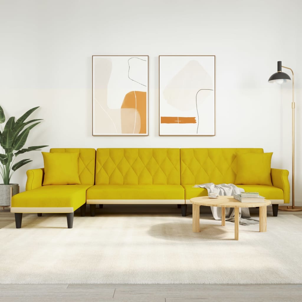 Canapé-lit en forme de L jaune 271x140x70 cm velours