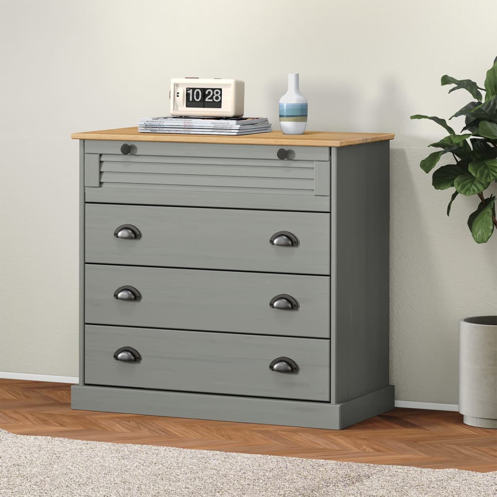 Commode VIGO gris 80x40x76 cm bois massif de pin