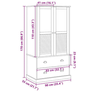 Garde-robe VIGO gris 90x55x170 cm bois massif de pin