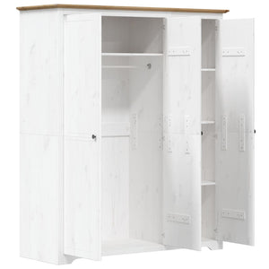 Garde-robe BODO blanc marron 146x53,5x173 cm bois massif de pin