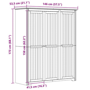 Garde-robe BODO blanc marron 146x53,5x173 cm bois massif de pin