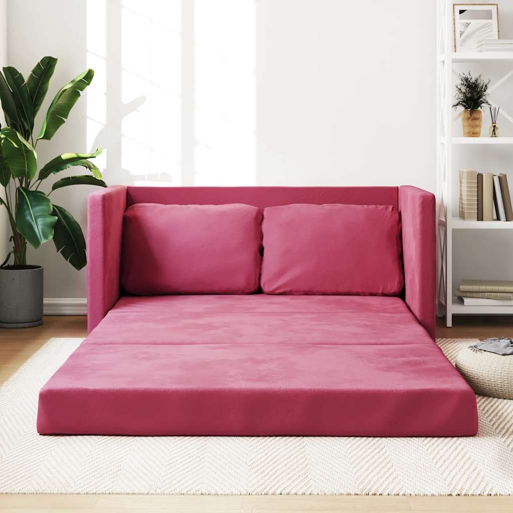 Canapé-lit 2 en 1 rouge bordeaux 122x204x55 cm velours