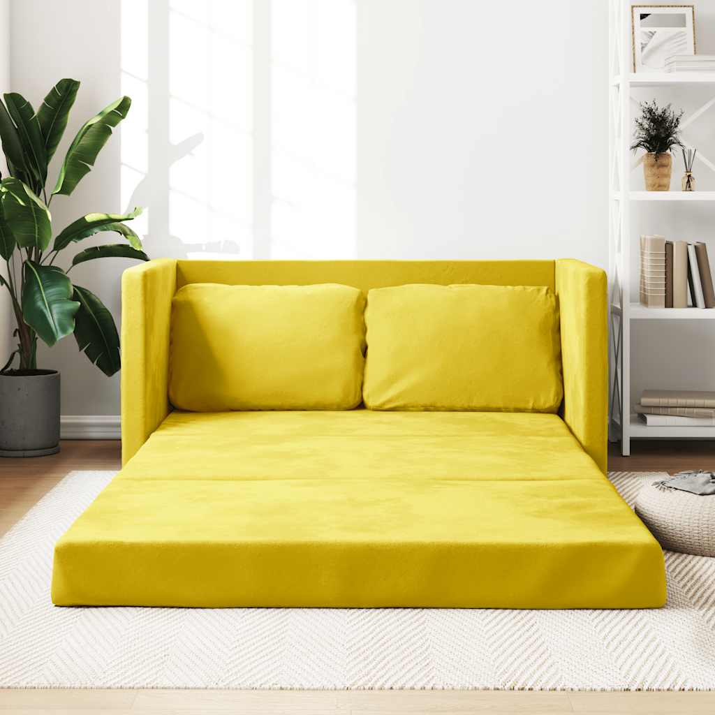 Canapé-lit 2 en 1 jaune foncé 122x204x55 cm velours
