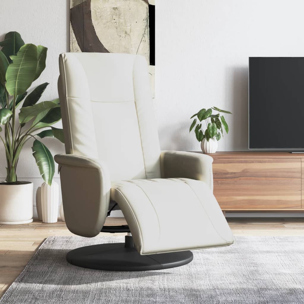 Fauteuil inclinable avec repose-pieds crème similicuir