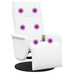 Fauteuil inclinable de massage repose-pieds blanc similicuir