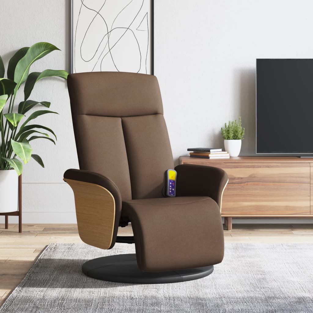 Fauteuil inclinable de massage avec repose-pieds marron tissu