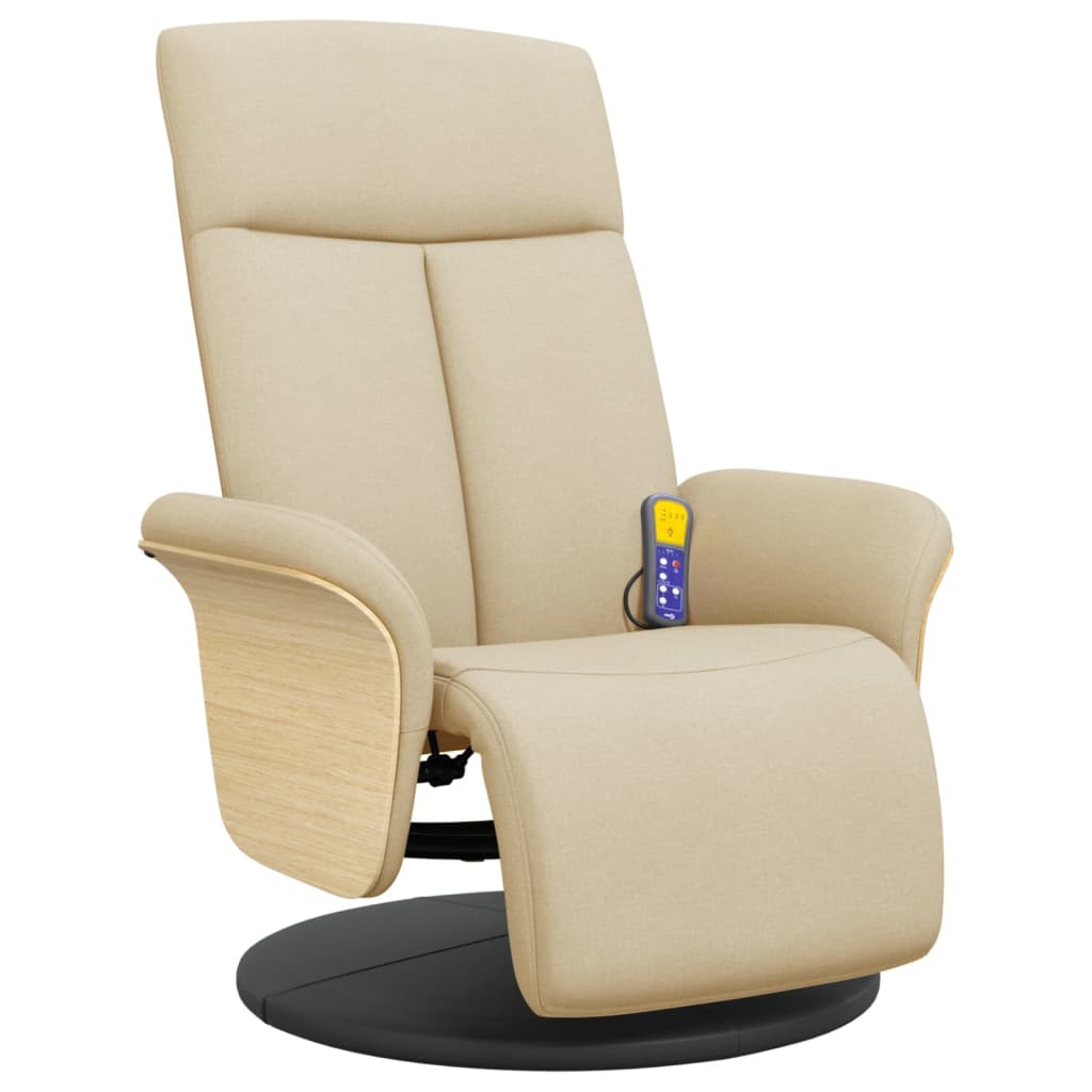 Fauteuil inclinable de massage avec repose-pieds crème tissu