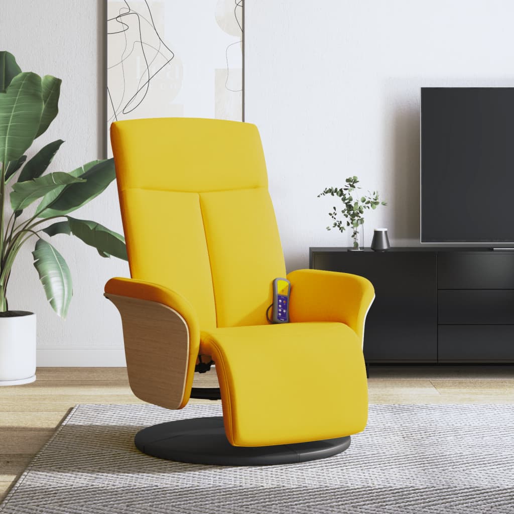 Fauteuil inclinable de massage repose-pieds jaune clair tissu