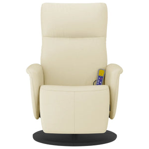 Fauteuil inclinable de massage et repose-pieds crème similicuir