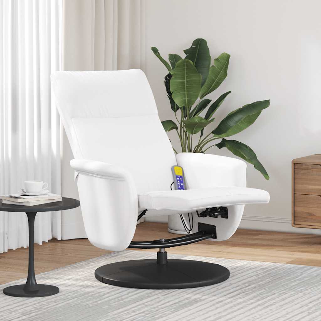 Fauteuil inclinable de massage repose-pieds blanc similicuir