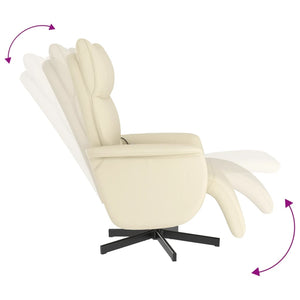 Fauteuil inclinable de massage et repose-pieds crème similicuir