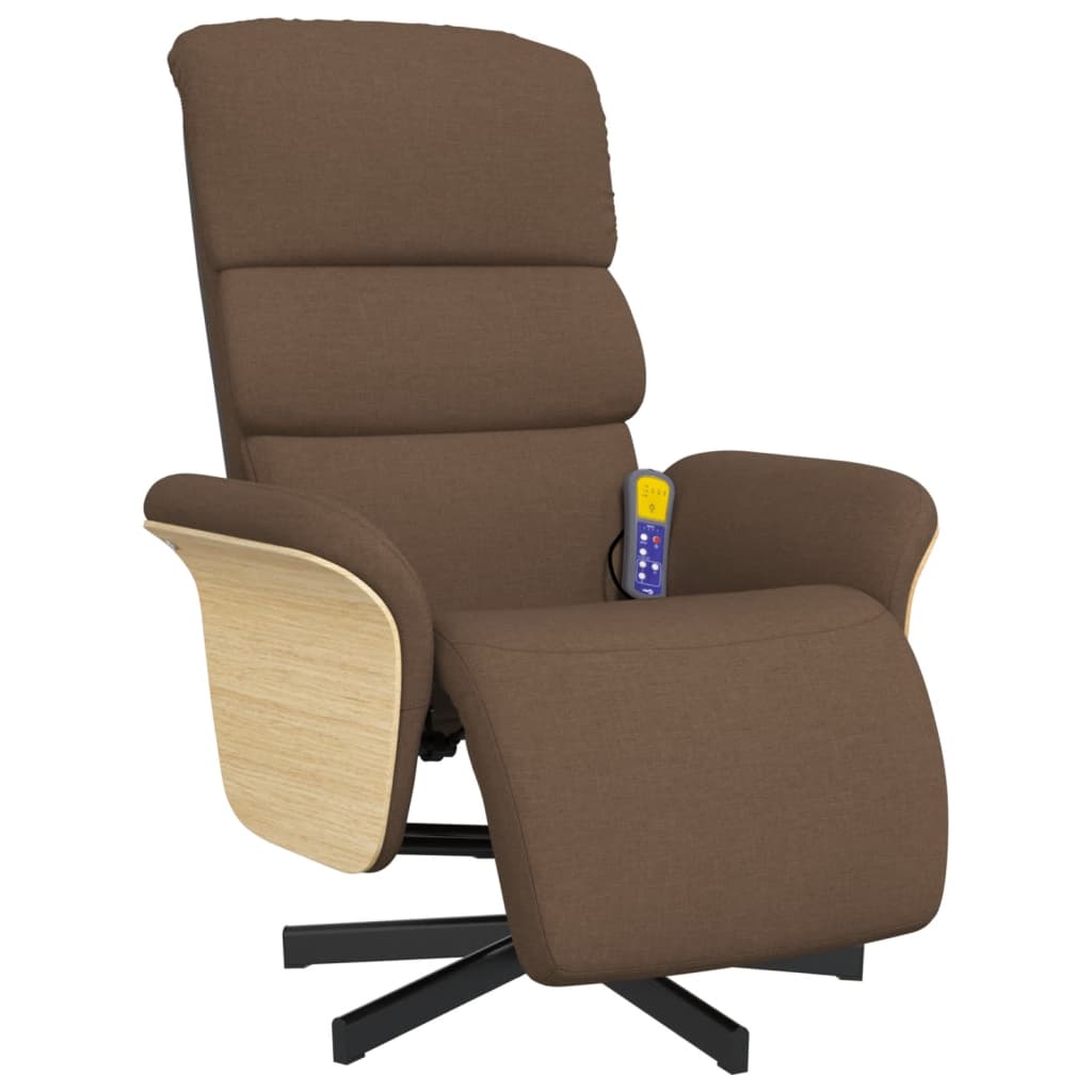 Fauteuil inclinable de massage avec repose-pieds marron tissu