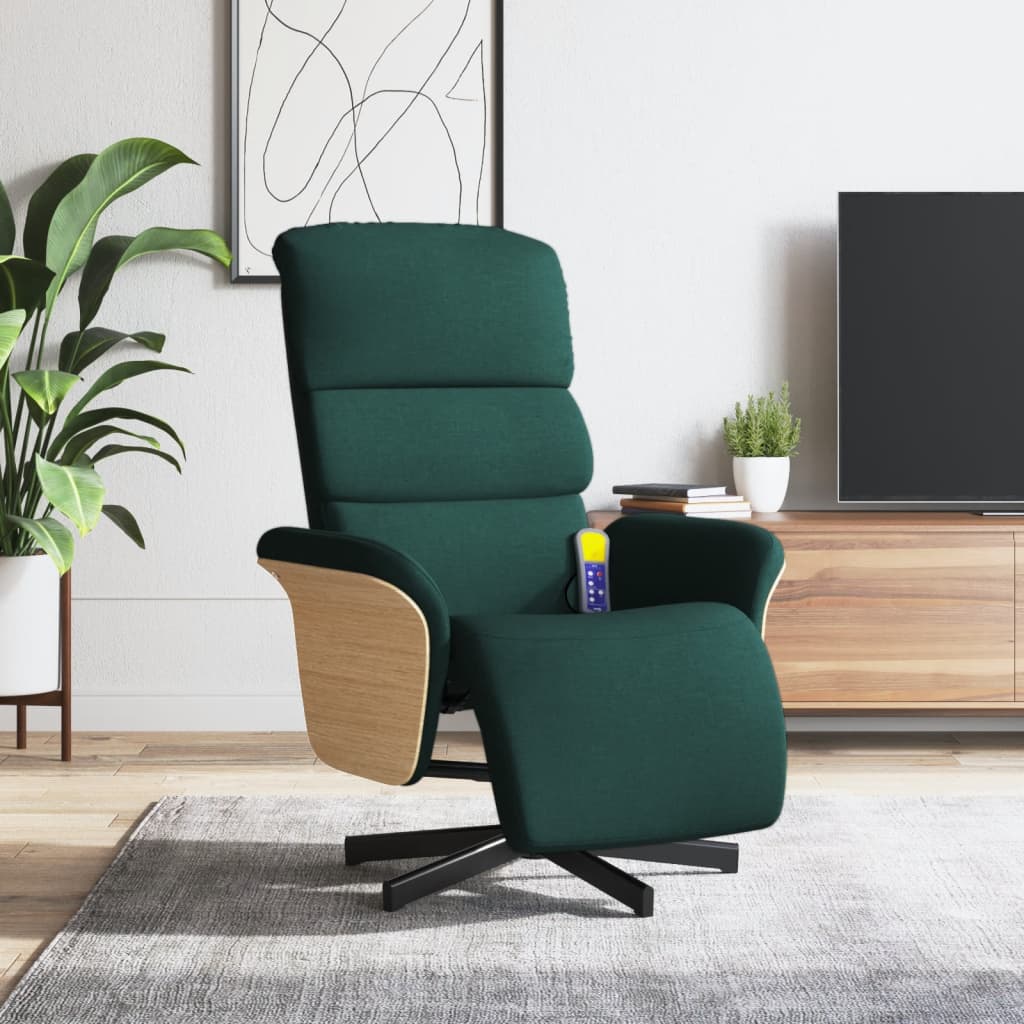Fauteuil inclinable de massage et repose-pieds vert foncé tissu