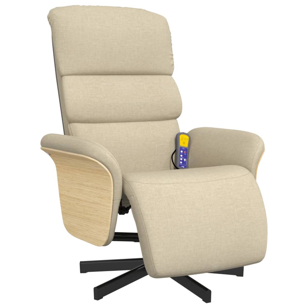 Fauteuil inclinable de massage avec repose-pieds crème tissu