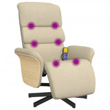 Fauteuil inclinable de massage avec repose-pieds crème tissu