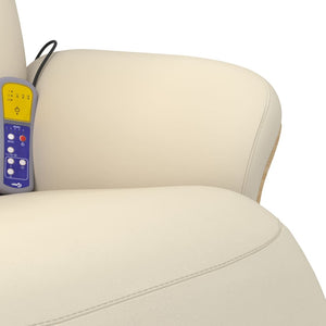 Fauteuil inclinable de massage et repose-pieds crème similicuir