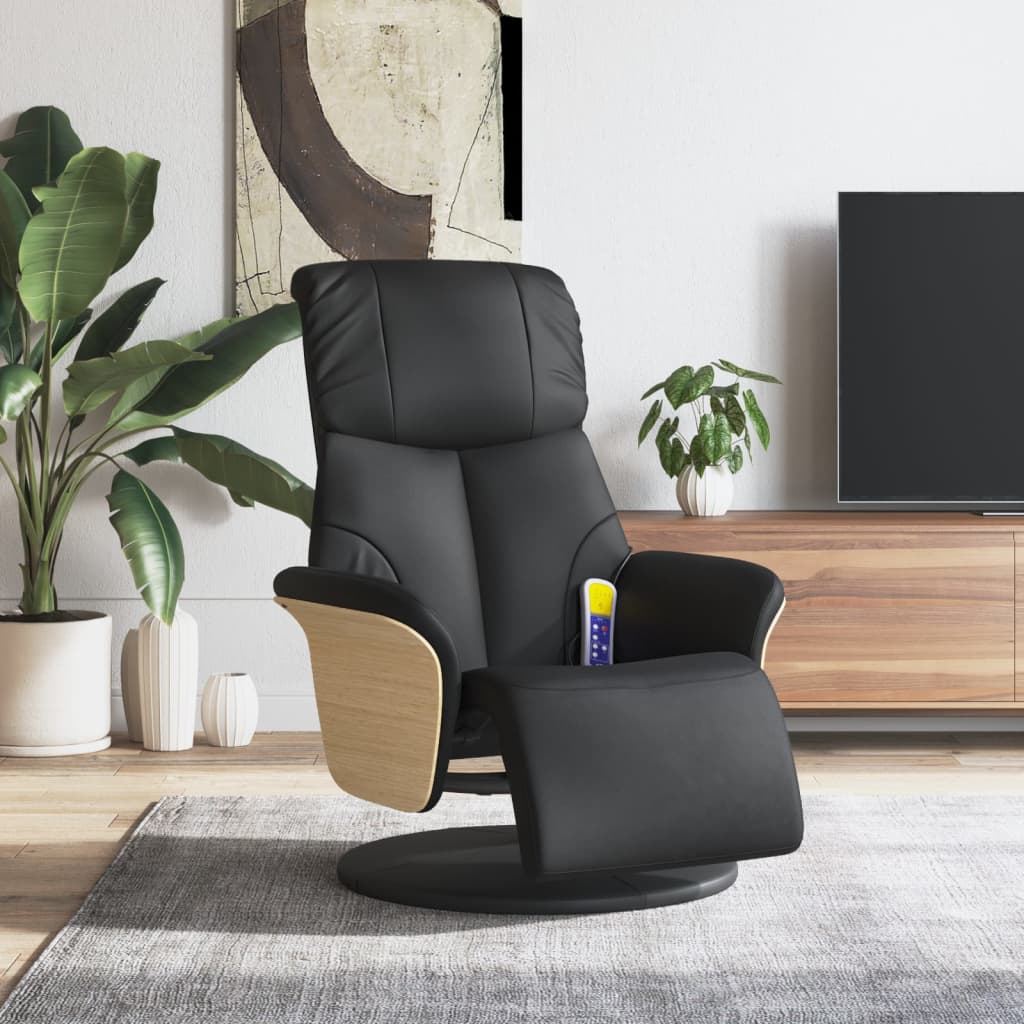 Fauteuil inclinable de massage repose-pieds noir similicuir