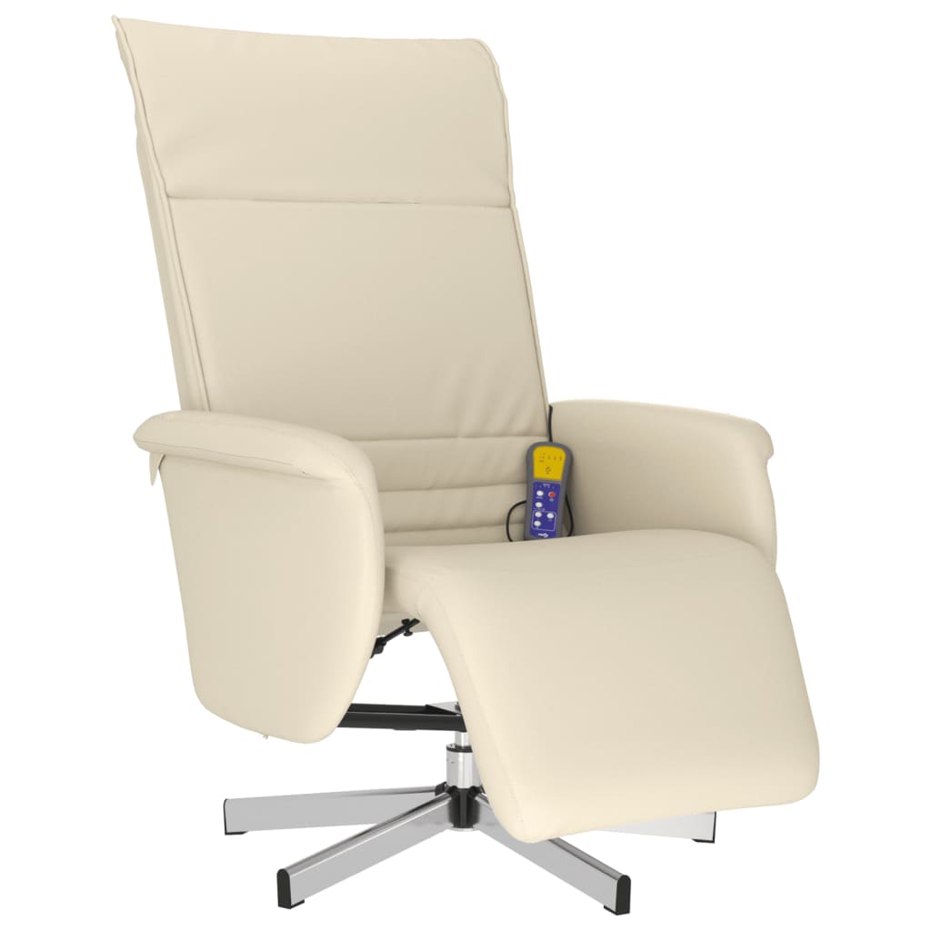 Fauteuil inclinable de massage et repose-pieds crème similicuir