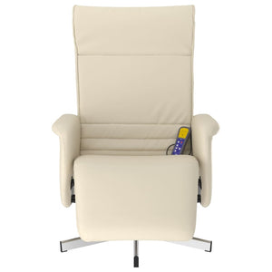 Fauteuil inclinable de massage et repose-pieds crème similicuir