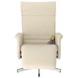 Fauteuil inclinable de massage et repose-pieds crème similicuir
