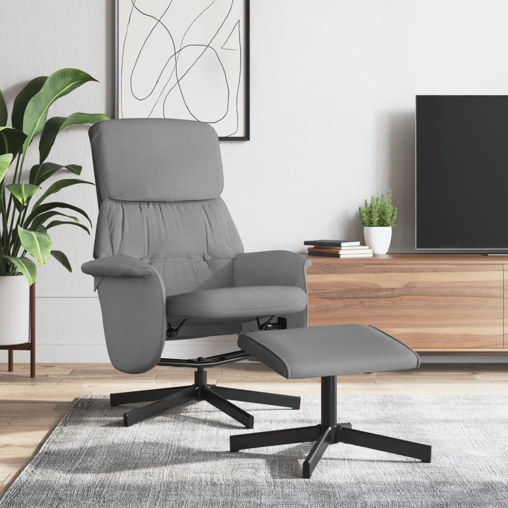 Fauteuil inclinable avec repose-pied gris clair tissu