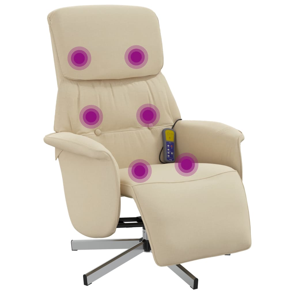 Fauteuil inclinable de massage avec repose-pieds crème tissu
