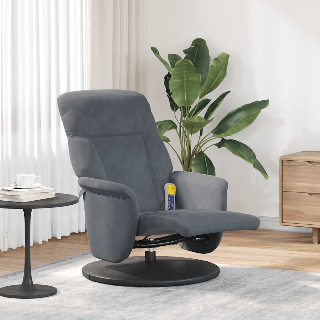 Fauteuil inclinable de massage repose-pied gris foncé velours