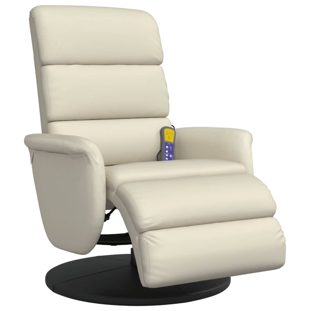 Fauteuil inclinable de massage et repose-pieds crème similicuir
