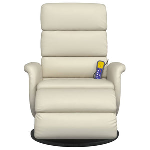 Fauteuil inclinable de massage et repose-pieds crème similicuir