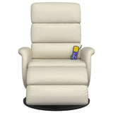 Fauteuil inclinable de massage et repose-pieds crème similicuir