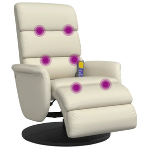 Fauteuil inclinable de massage et repose-pieds crème similicuir