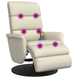 Fauteuil inclinable de massage et repose-pieds crème similicuir