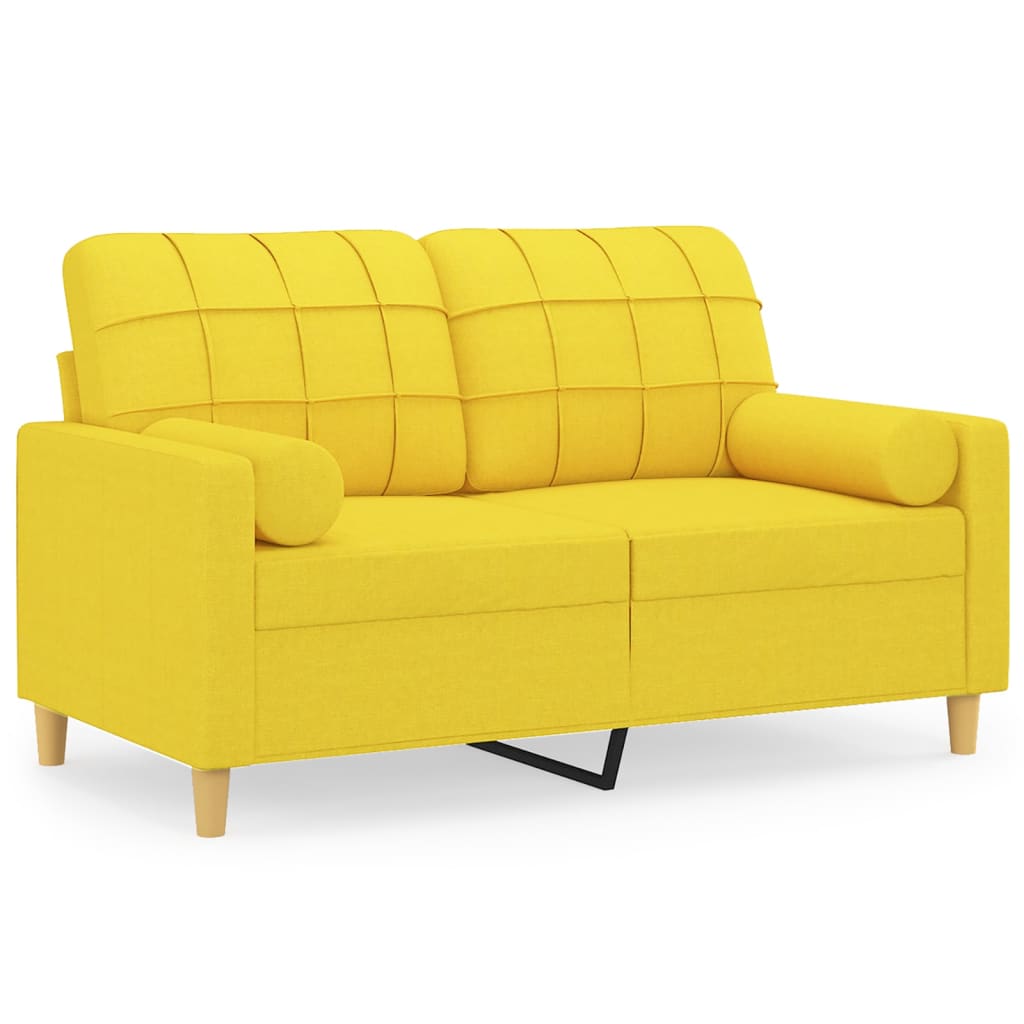 Canapé 2 places avec oreillers jaune clair 120 cm tissu