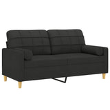 Canapé 2 places avec oreillers décoratifs noir 140 cm tissu