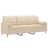 Canapé 3 places avec oreillers décoratifs crème 180 cm tissu