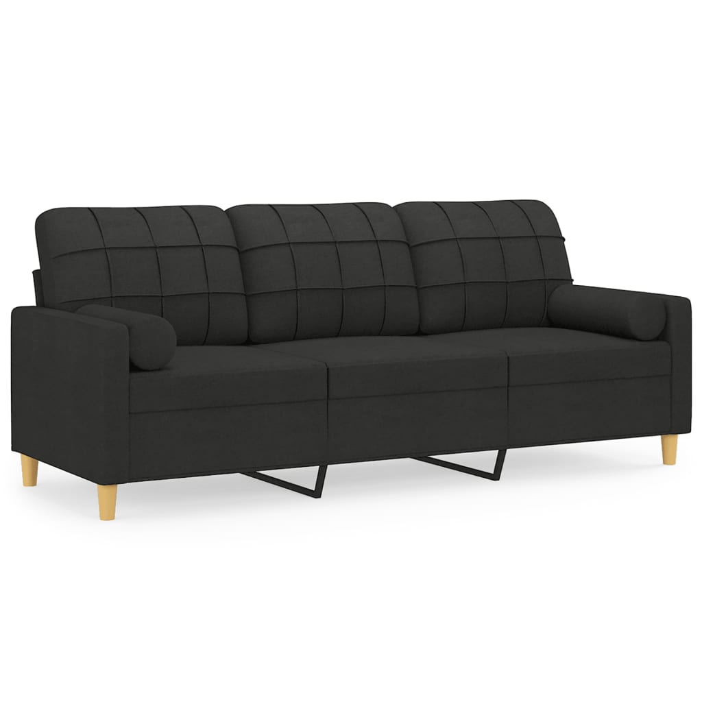 Canapé 3 places avec oreillers décoratifs noir 180 cm tissu