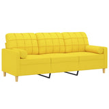 Canapé 3 places avec oreillers jaune clair 180 cm tissu